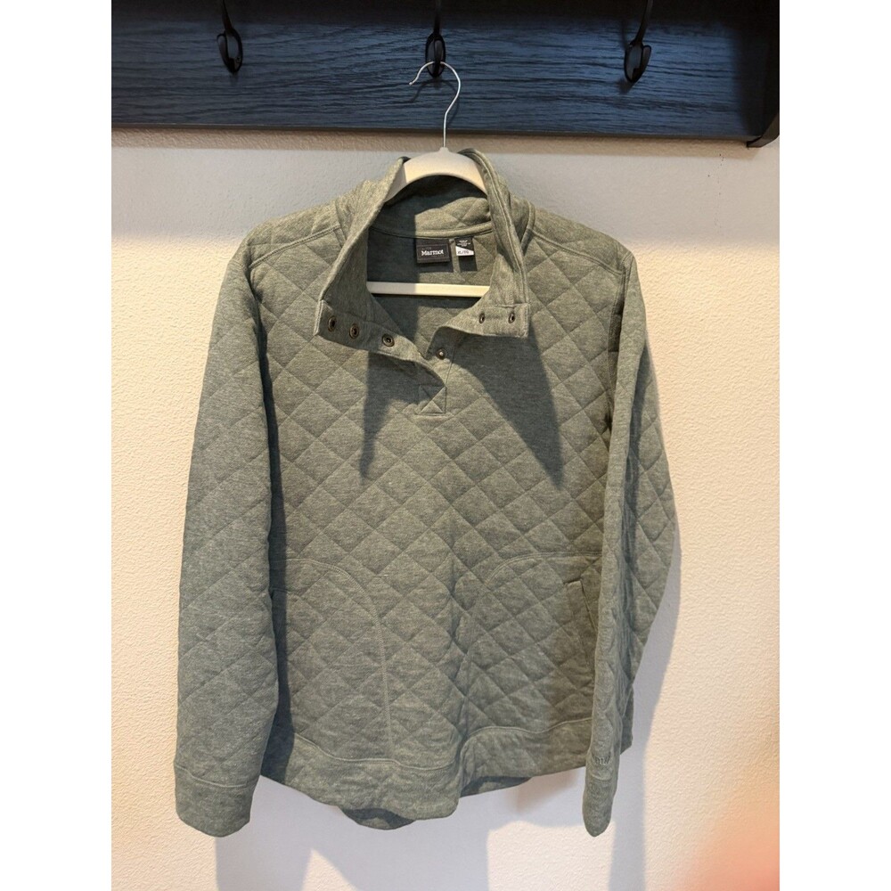 Marmot Vintage Y2K Quilted Womens 1/4 Button Sage Green Sweater Sweatshirt XL